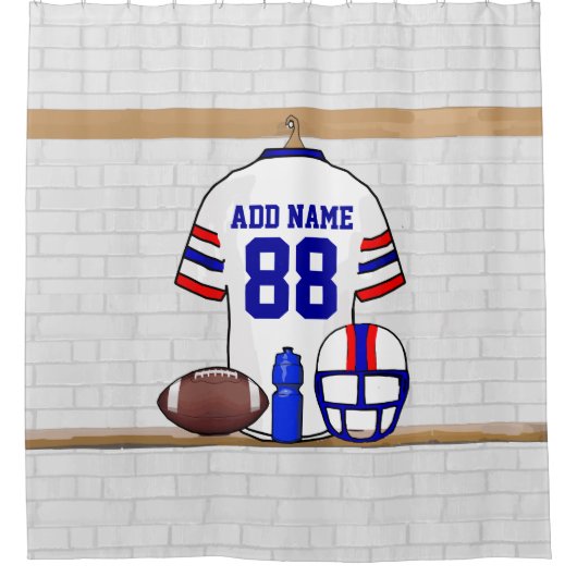 Persoonlijk White Blue Football Jersey Douchegordijn (Voorkant)