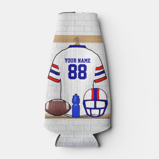 Persoonlijk White Blue Football Jersey Flesjeskoeler (Voorkant)