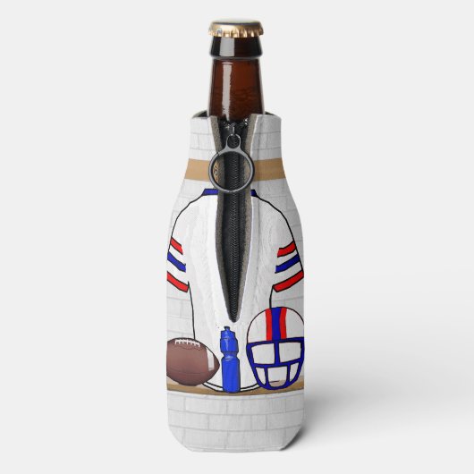 Persoonlijk White Blue Football Jersey Flesjeskoeler (Fles Achterkant)