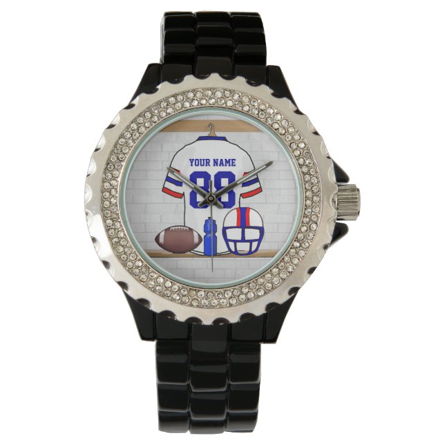 Persoonlijk White Blue Football Jersey Horloge (Voorkant)