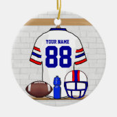 Persoonlijk White Blue Football Jersey Keramisch Ornament (Voorkant)