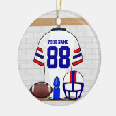 Persoonlijk White Blue Football Jersey Keramisch Ornament (Links)