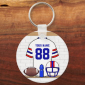 Persoonlijk White Blue Football Jersey Sleutelhanger (Voorkant)