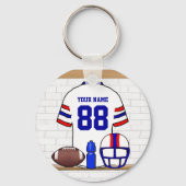 Persoonlijk White Blue Football Jersey Sleutelhanger (Achterkant)