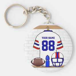 Persoonlijk White Blue Football Jersey Sleutelhanger