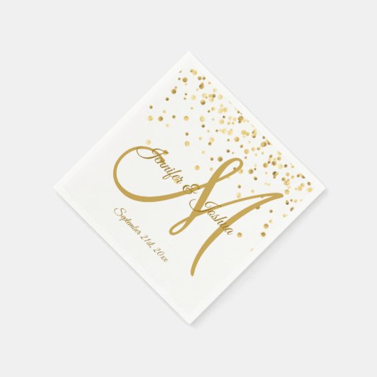 Persoonlijk White Gold Confetti MONOGRAM Weddensch Servetten (Hoek)