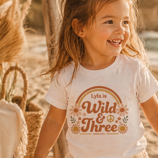 Persoonlijk Wild Three Verjaardag Shirt Meisje Ret