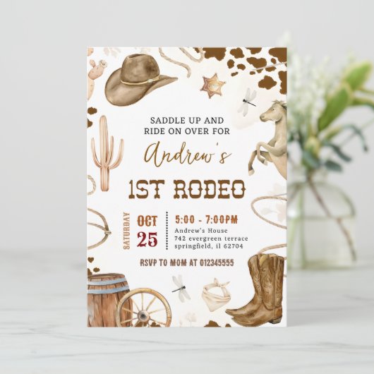 Persoonlijk Wild West 1e Cowboy Rodeo verjaardagsf Kaart (Staand voorkant)