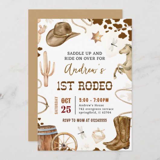 Persoonlijk Wild West 1e Cowboy Rodeo verjaardagsf Kaart (Voorkant / Achterkant)