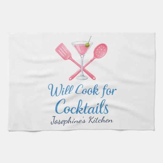 Persoonlijk Will Kook voor Cocktails Grappig Elega Theedoek (Horizontaal)