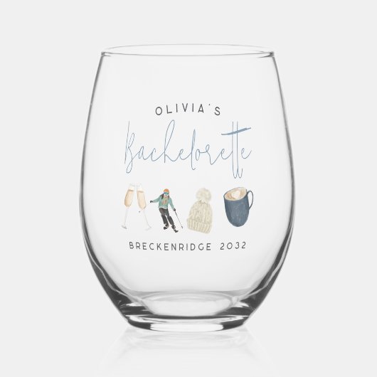 Persoonlijk winter-ski-resort vrijgezellenfeest wijnglas zonder voet (Voorkant)