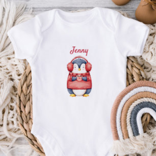 Persoonlijk winterpinguïnbaby-body romper