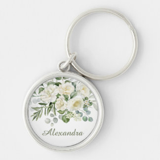 Persoonlijk wit bloemen bruidsmeisje cadeau sleutelhanger