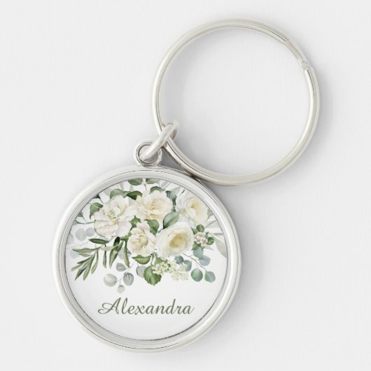 Persoonlijk wit bloemen bruidsmeisje cadeau sleutelhanger (Voorkant)