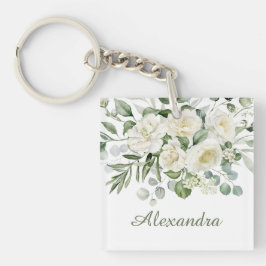 Persoonlijk wit bloemen bruidsmeisje cadeau sleutelhanger