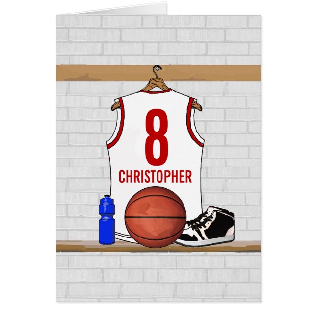 Persoonlijk wit en rood basketbalshirt (Voorkant)