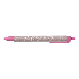 Persoonlijk wit en roze gouden paisley zwarte inkt pen