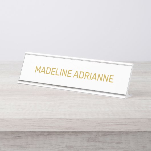 Persoonlijk wit & goud modern bureau naambordje (Voorkant)