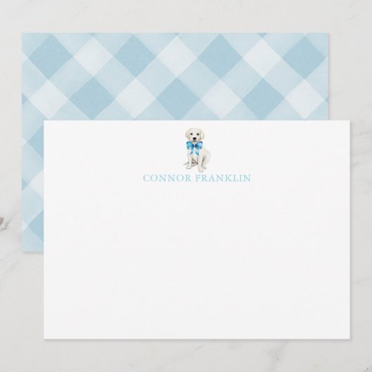 Persoonlijk wit lab geruite babyjongen briefpapier notitiekaartje (Voorkant / Achterkant)