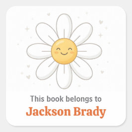 Persoonlijk wit madeliefje ex-libris boeklabel vierkante sticker