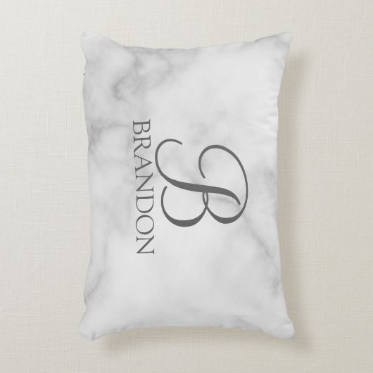 Persoonlijk wit marmeren script monogram en naam accent kussen (Voorkant(Verticaal))