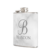 Persoonlijk wit marmeren script monogram en naam heupfles (Links)
