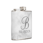Persoonlijk wit marmeren script monogram en naam heupfles (Rechts)
