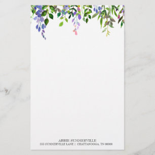 Persoonlijk wit met paarse bloemen briefpapier