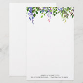 Persoonlijk wit met paarse bloemen briefpapier (Voorkant / Achterkant)