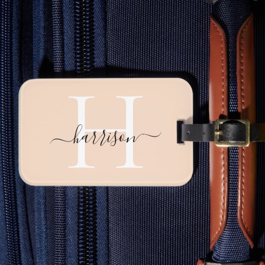 Persoonlijk wit monogram script naam aangepast bagagelabel (Voorkant Insitu 4)