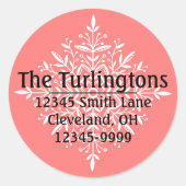 Persoonlijk Wit Snowflake Return-adreslabel Ronde Sticker (Voorkant)