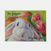 Persoonlijk Witte Bunny Rabbit in Spring Bonnet Deurmat (Voorkant)