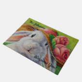 Persoonlijk Witte Bunny Rabbit in Spring Bonnet Deurmat (Schuin)
