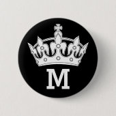 Persoonlijk Witte Kroon Monogram Ronde Button 5,7 Cm (Voorkant)