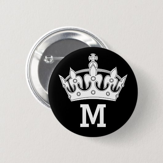 Persoonlijk Witte Kroon Monogram Ronde Button 5,7 Cm (Voorkant /achterkant)