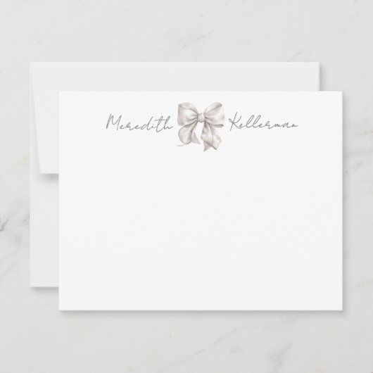 Persoonlijk Witte Strik Monogram Notitiekaartje (Voorkant)