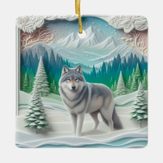 Persoonlijk Wolf Kerst Wonderland Kerstmis Keramisch Ornament (Voorkant)