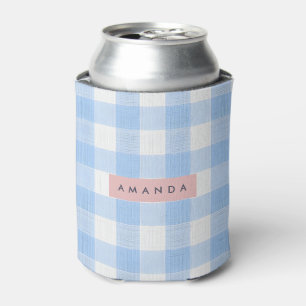Persoonlijk Zacht Pastel Hemelblauw Gingham Blikjeskoeler