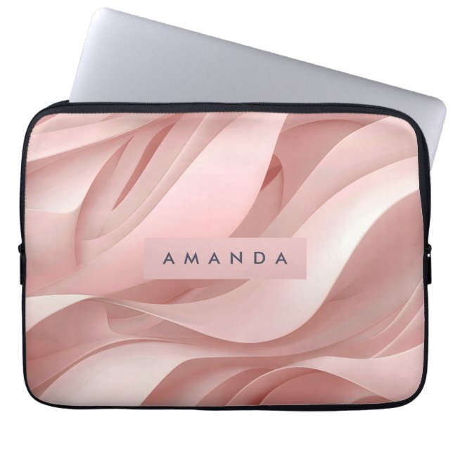 Persoonlijk Zacht Roze Abstract Stromend Ontwerp Laptop Sleeve (Voorkant)