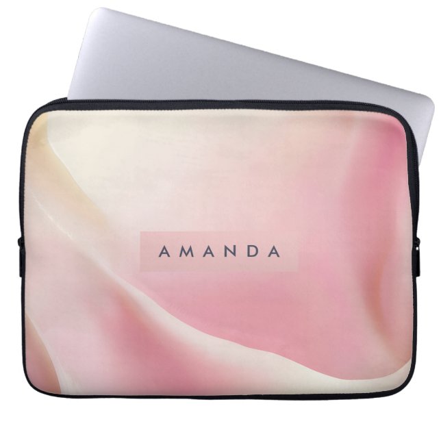 Persoonlijk zachte roze zijde golf ontwerp laptop sleeve (Voorkant)