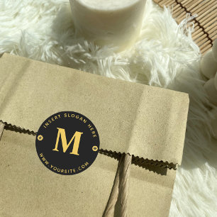 Persoonlijk Zakelijk Monogram Goud Zwart Ronde Sticker