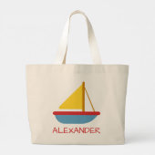 Persoonlijk zeilboot speelgoed voor kinderen grote tote bag (Achterkant)