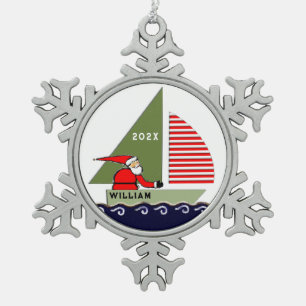Persoonlijk zeilvakantiegeschenk tin sneeuwvlok ornament