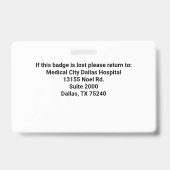 Persoonlijk ziekenhuispersoneel foto ID-badge Badge (Achterkant)