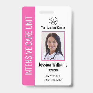 Persoonlijk ziekenhuiswerknemer logo foto roze ID Badge