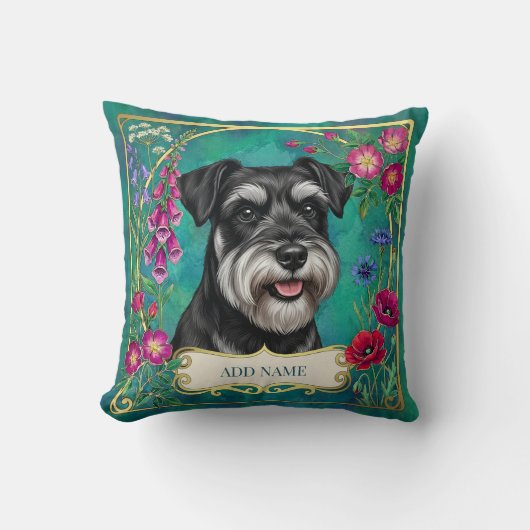 Persoonlijk Zilver & Zwarte Schnauzer Teal Kussen (Voorkant)
