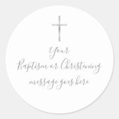 Persoonlijk Zilveren Doop Kruis Ronde Sticker (Voorkant)