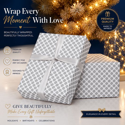 Persoonlijk zilveren polka-stip cadeaupapier