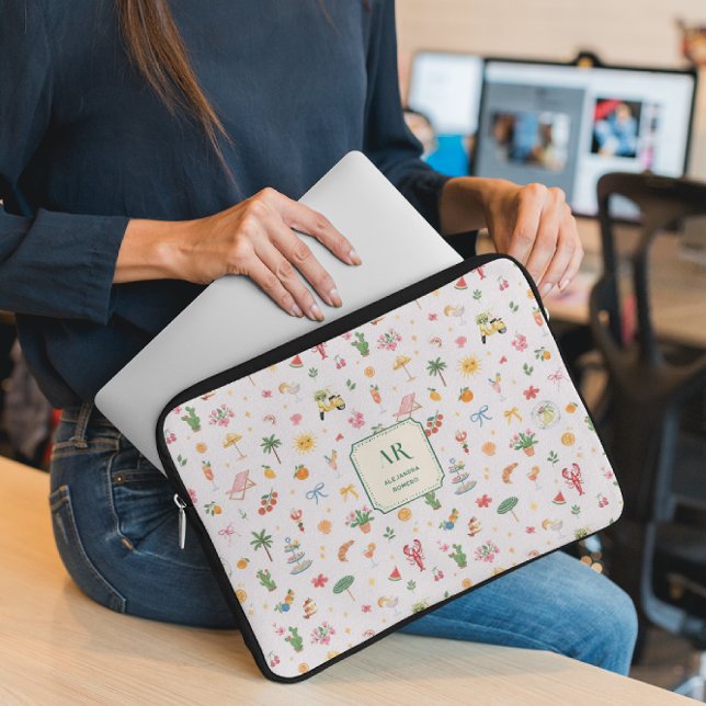Persoonlijk Zomer Watercolor Monogram Laptop Sleeve (Creator heeft geüpload)