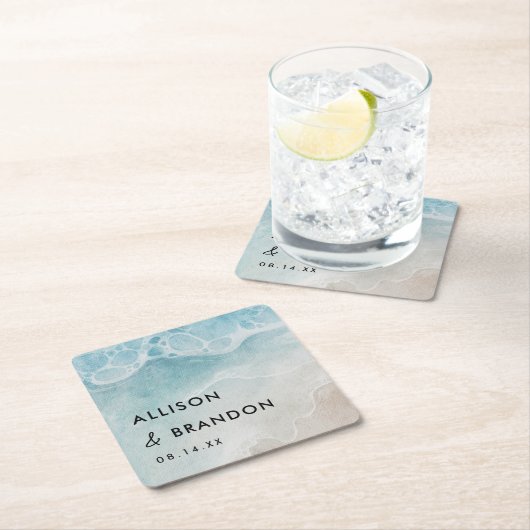 Persoonlijk zomerstrand bruiloft kartonnen onderzetters (Insitu)